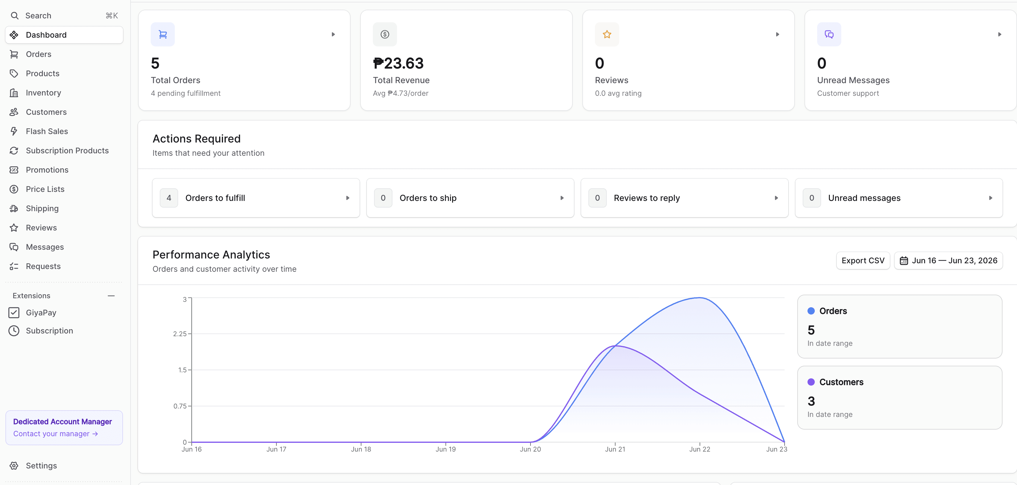 Maretinda seller dashboard preview
